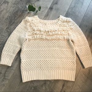 Anthropologie Frill Detail Boho Cream Sweater